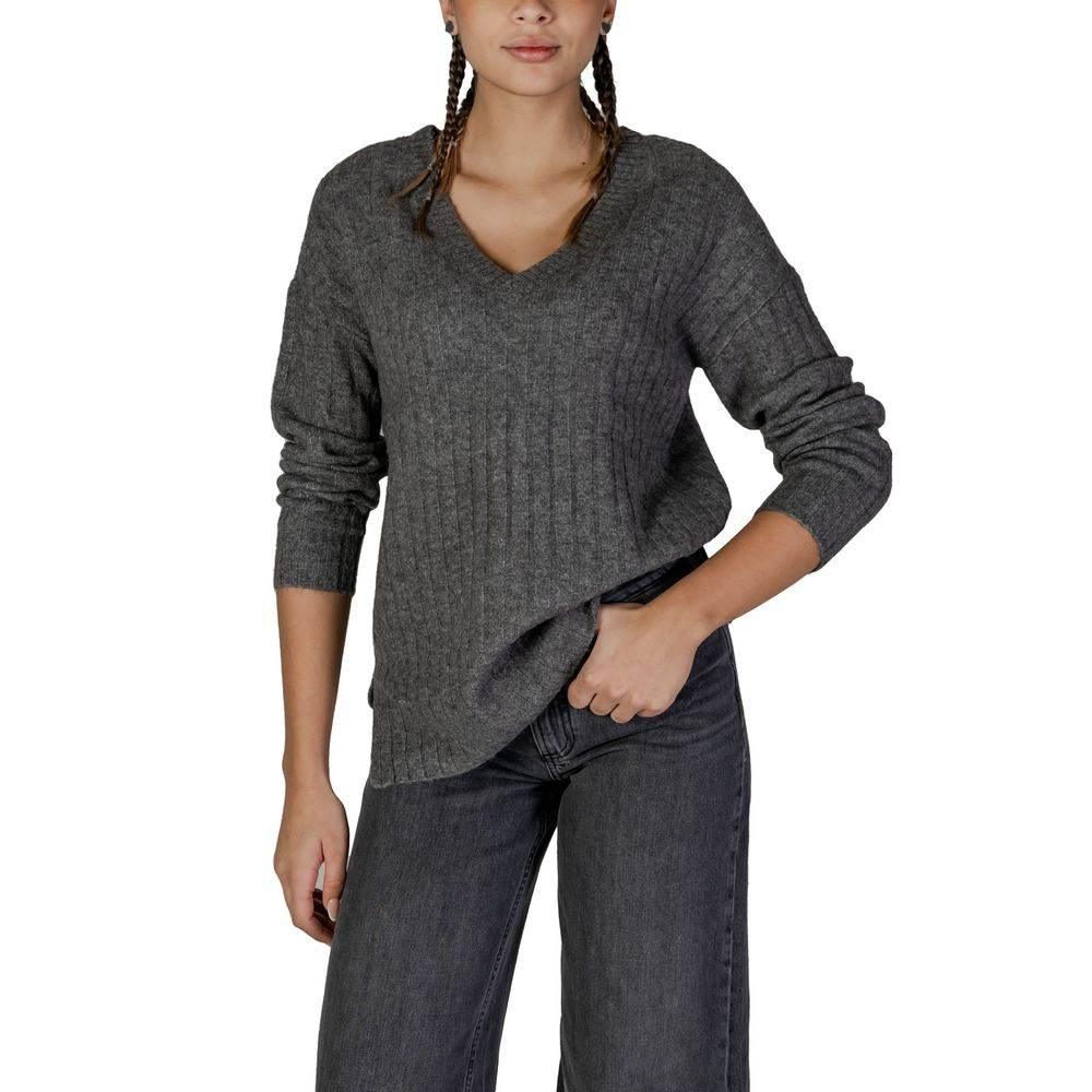 Vila Clothes Gray Marabou Sweater - Hilstor