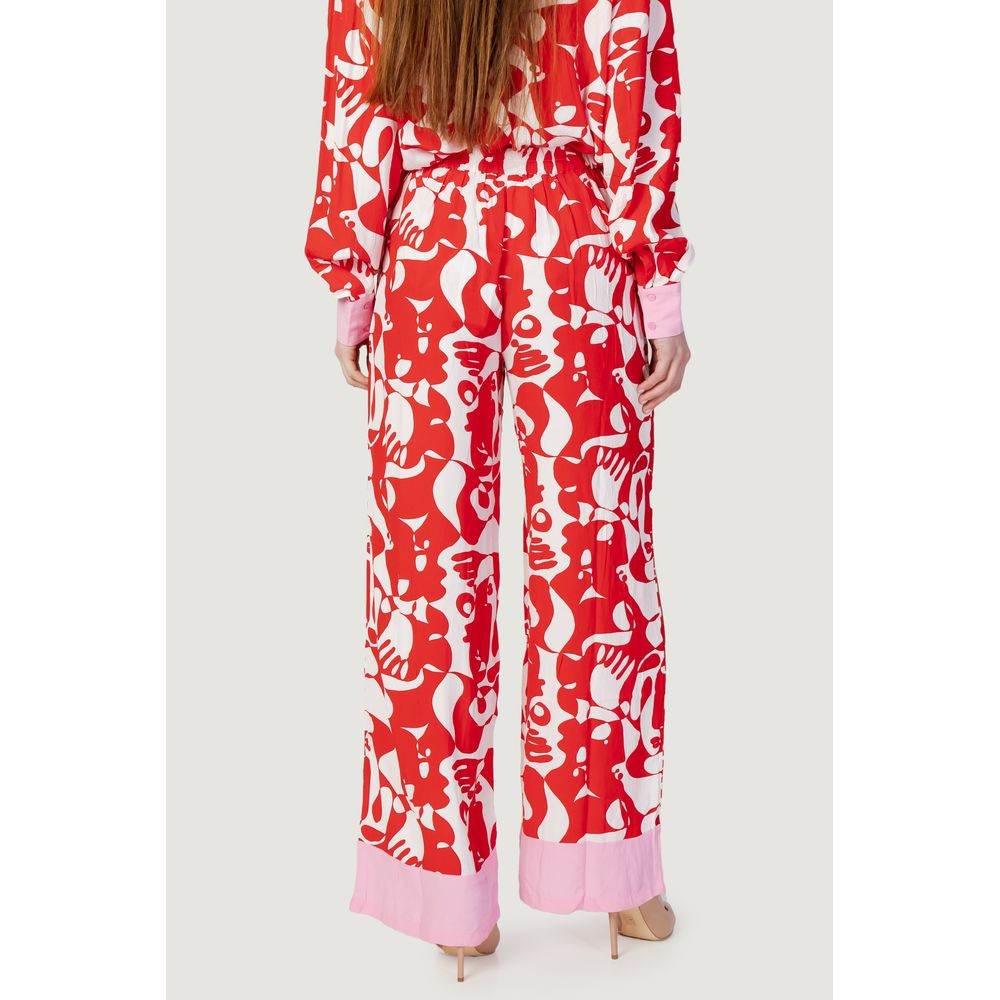 Vila Clothes Red Viscose Pant - Hilstor
