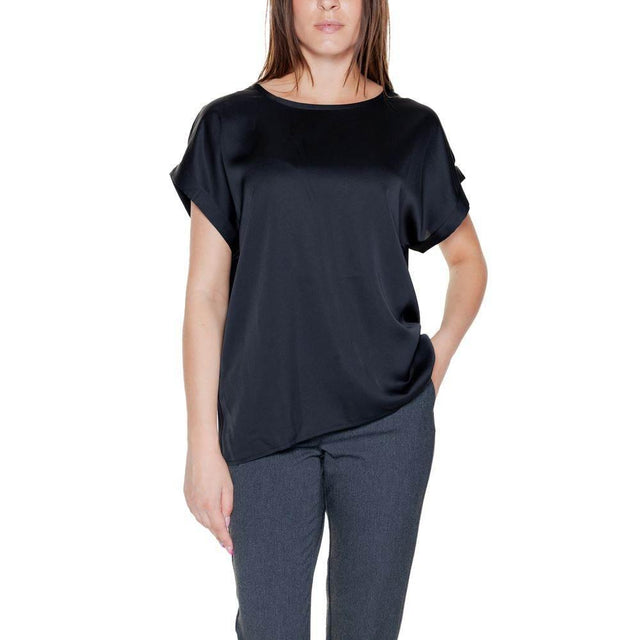 Vila Clothes Black Cotton Tops & T-Shirt - Hilstor