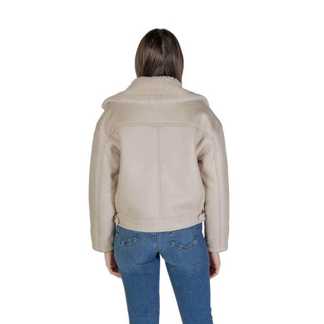 Vila Clothes Beige Artificial Leather Jackets & Coat - Hilstor