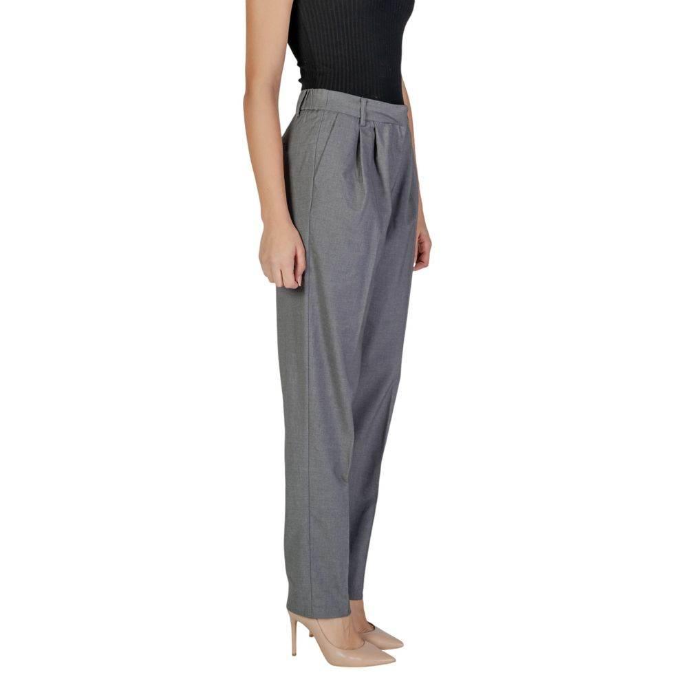 Vila Clothes Gray Polyester Pant - Hilstor