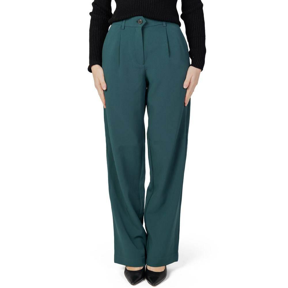 Vila Clothes Green Recycled Polyester Pant - Hilstor