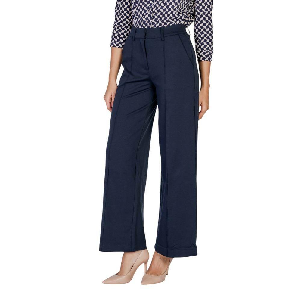 ICHI Blue Polyester Pant - Hilstor