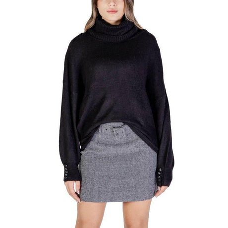 ICHI Black Marabou Turtleneck - Hilstor
