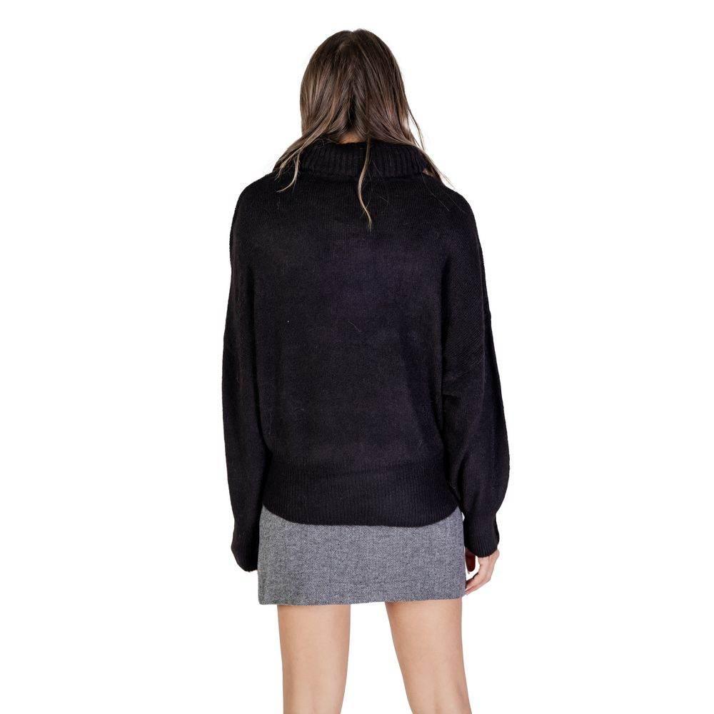 ICHI Black Marabou Turtleneck - Hilstor