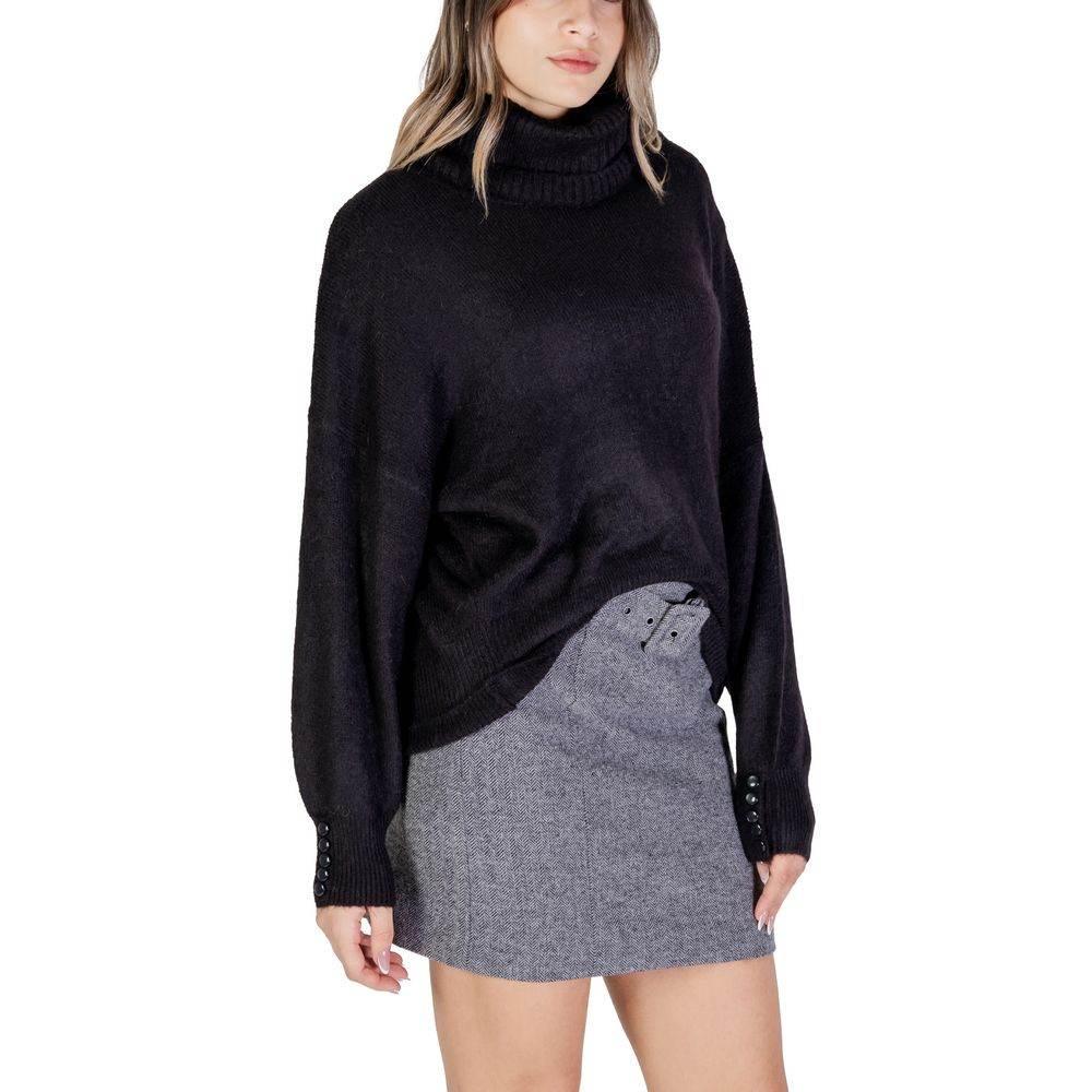 ICHI Black Marabou Turtleneck - Hilstor