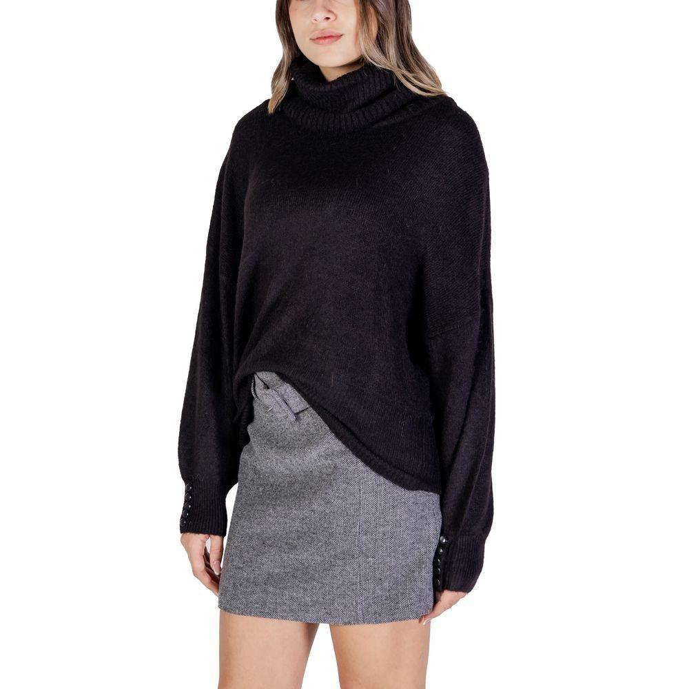ICHI Black Marabou Turtleneck - Hilstor