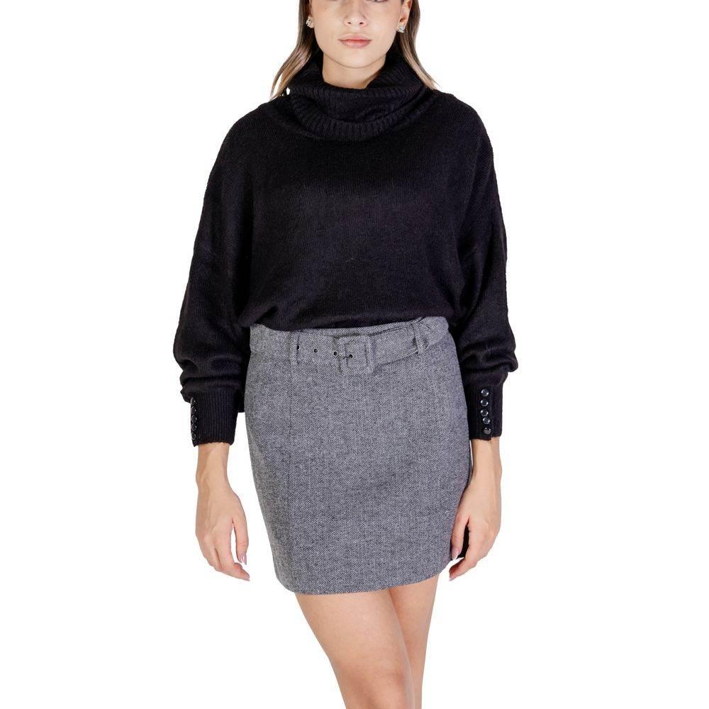 ICHI Black Marabou Turtleneck - Hilstor