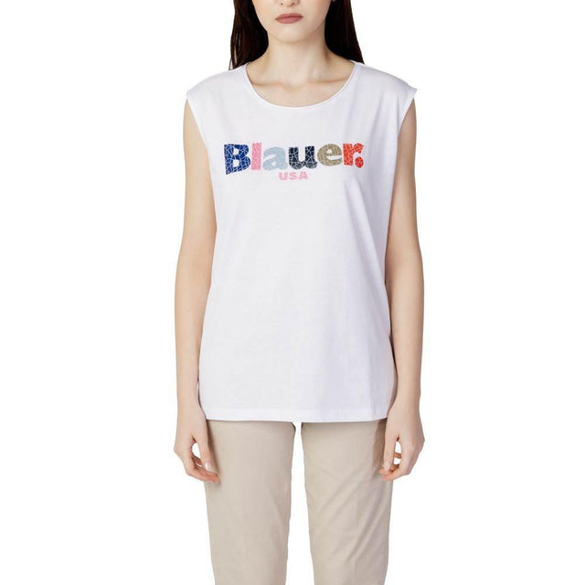 Blauer White Cotton Tops & T-Shirt - Hilstor