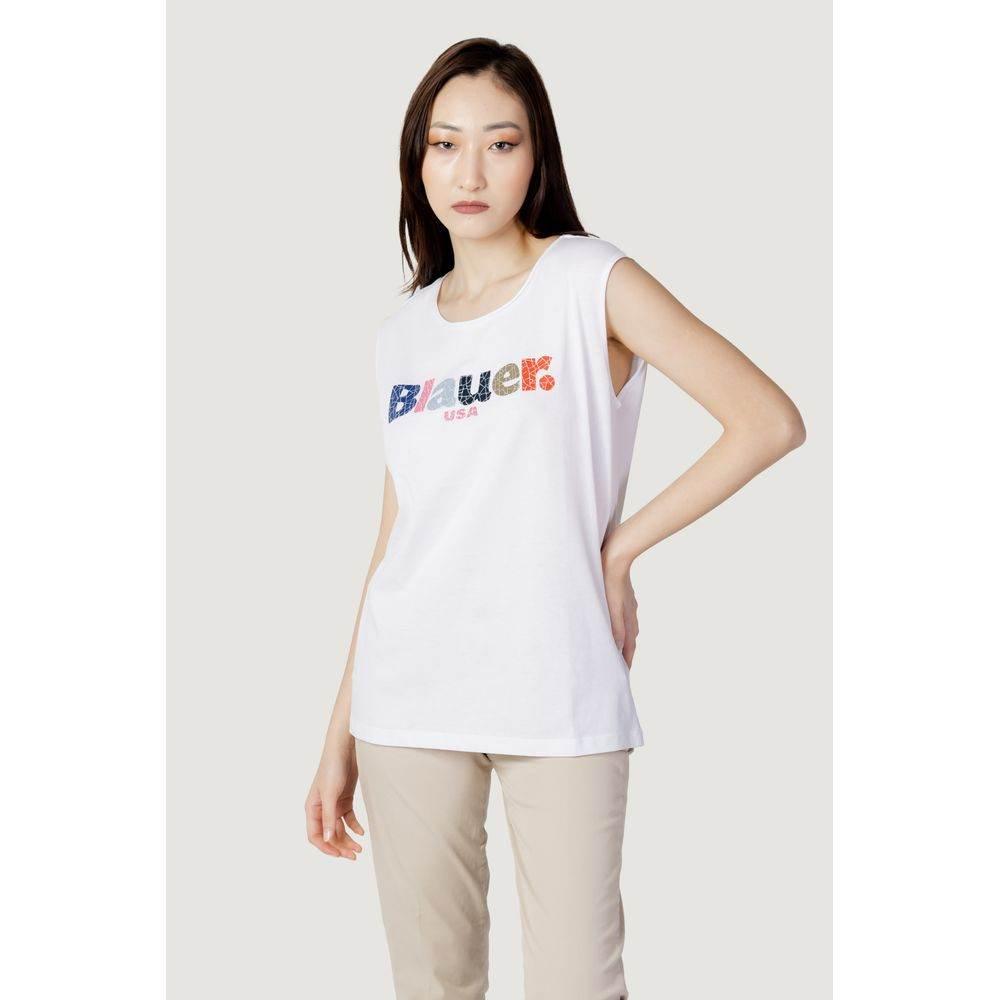 Blauer White Cotton Tops & T-Shirt - Hilstor