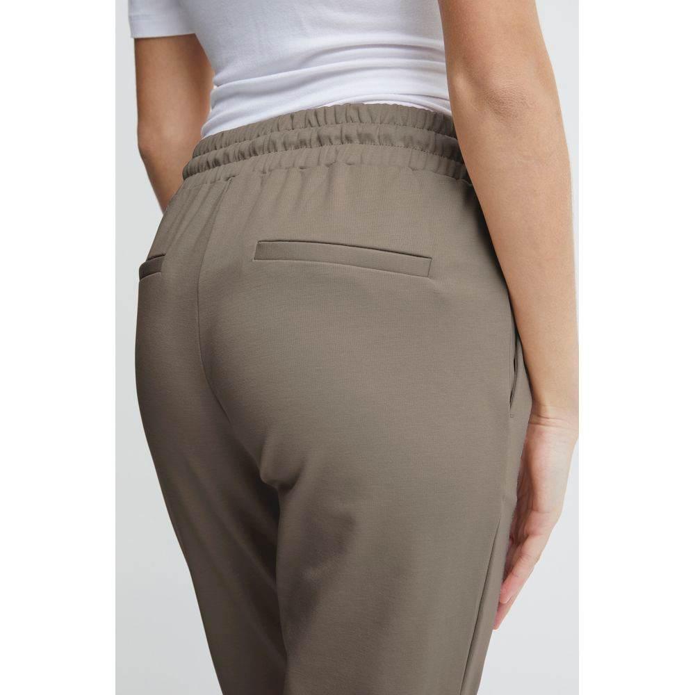 ICHI Beige Polyester Pant - Hilstor