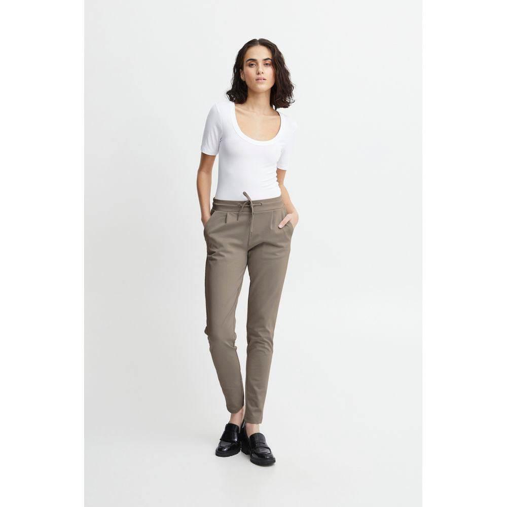 ICHI Beige Polyester Pant - Hilstor