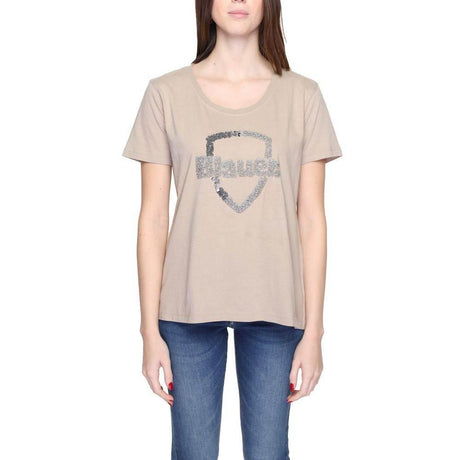 Blauer Beige Cotton Tops & T-Shirt - Hilstor
