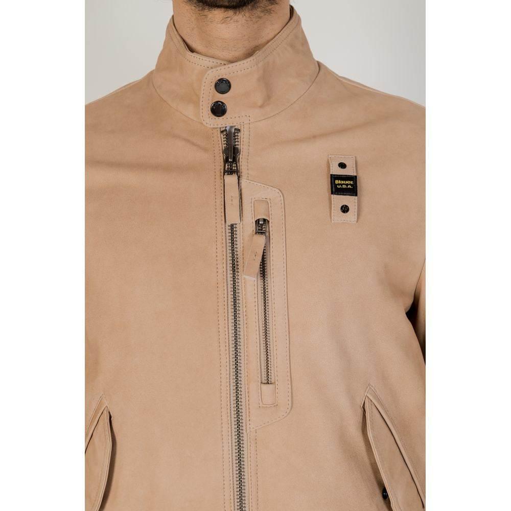 Blauer Beige Leather Jacket - Hilstor