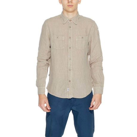 Blauer Beige Linen Shirt - Hilstor