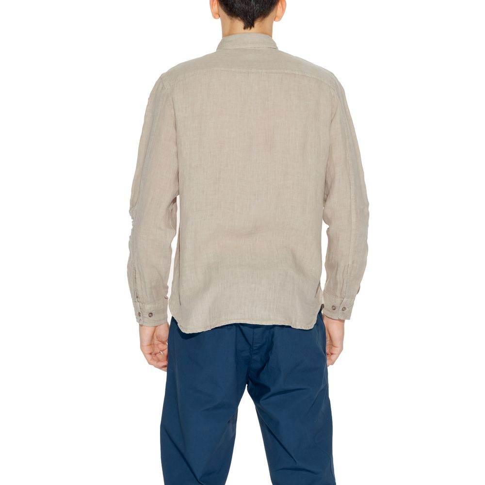 Blauer Beige Linen Shirt - Hilstor