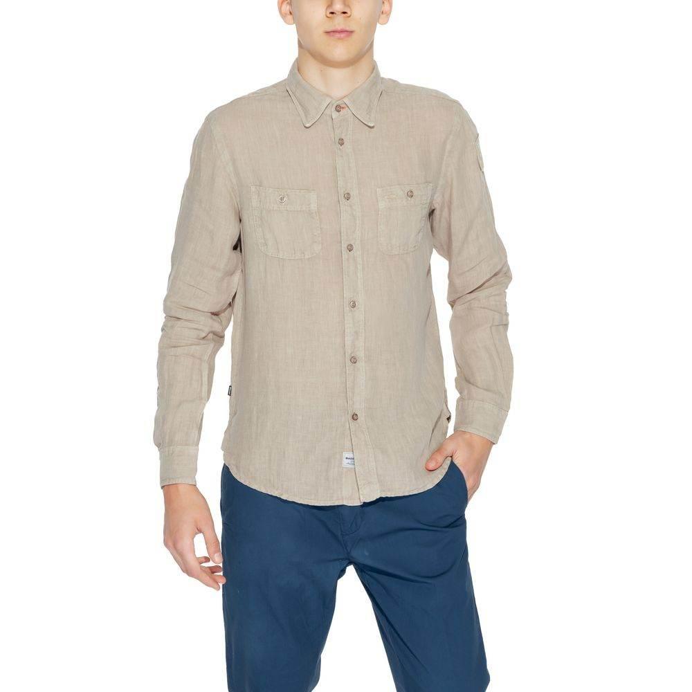 Blauer Beige Linen Shirt - Hilstor