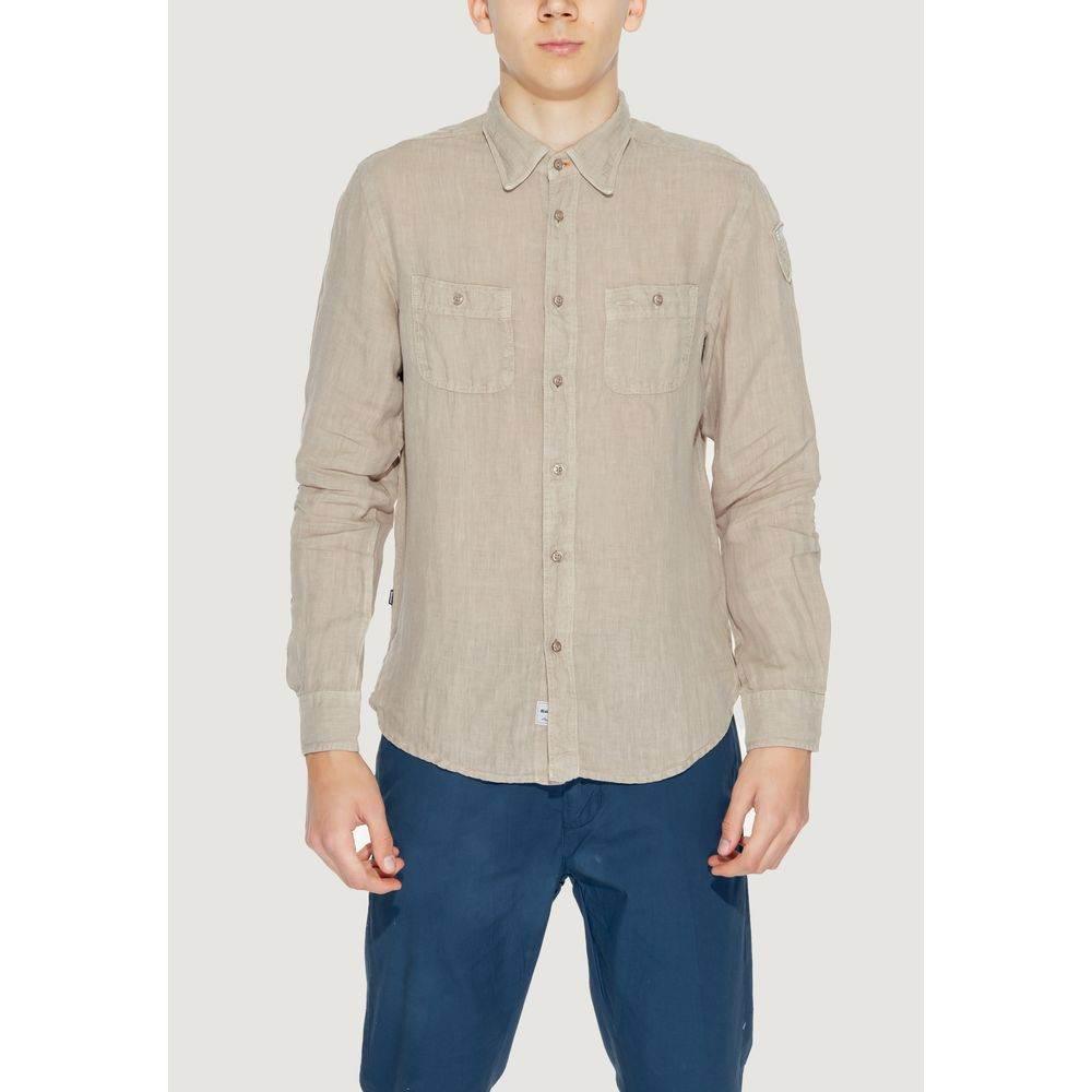 Blauer Beige Linen Shirt - Hilstor