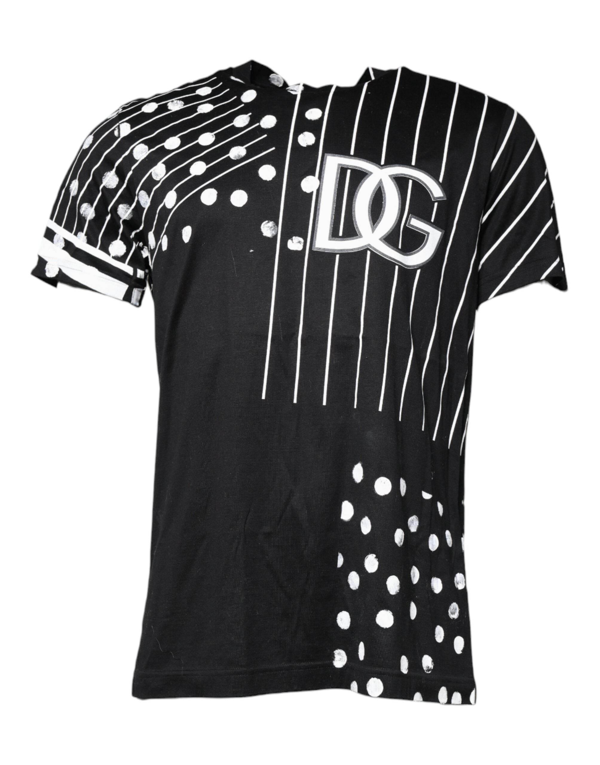 Dolce & Gabbana Black Cotton Polka Dots Round Neck T-shirt - Hilstor