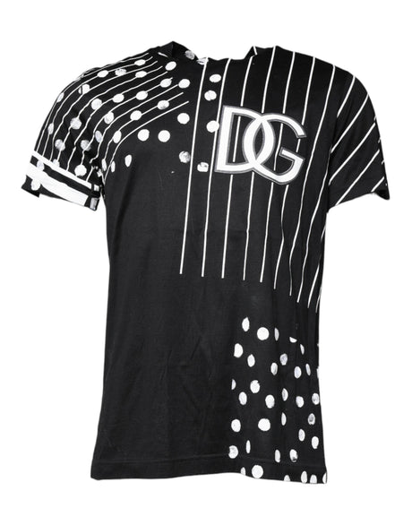 Dolce & Gabbana Black Cotton Polka Dots Round Neck T-shirt - Hilstor