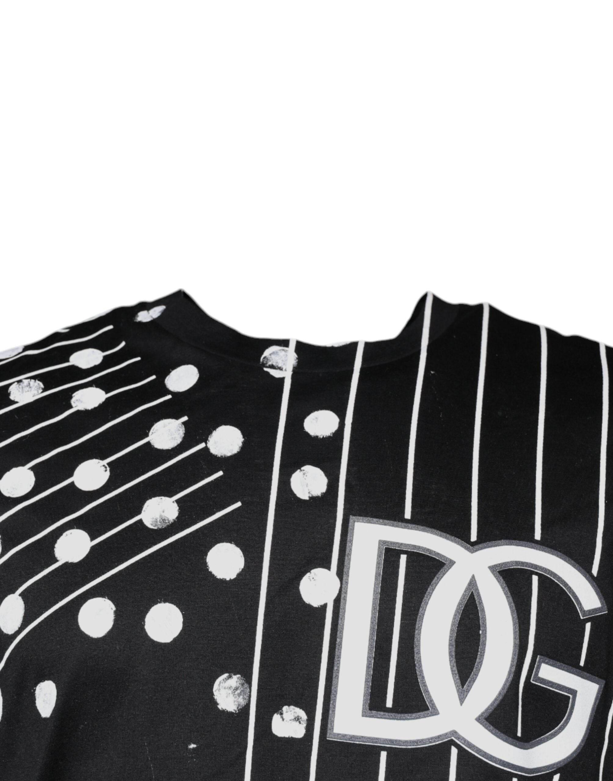 Dolce & Gabbana Black Cotton Polka Dots Round Neck T-shirt - Hilstor