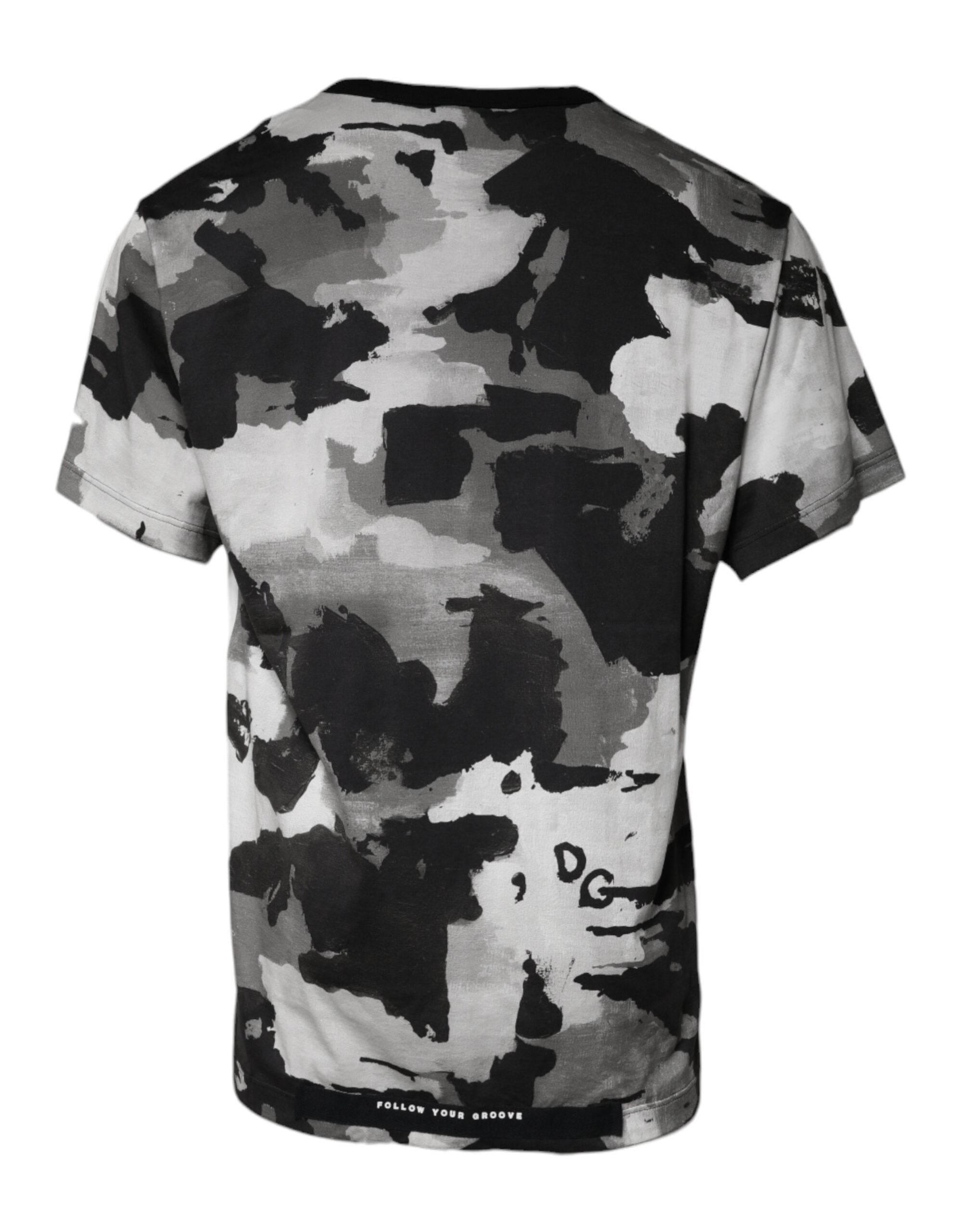 Dolce & Gabbana White Camouflage Cotton Round Neck T-shirt - Hilstor