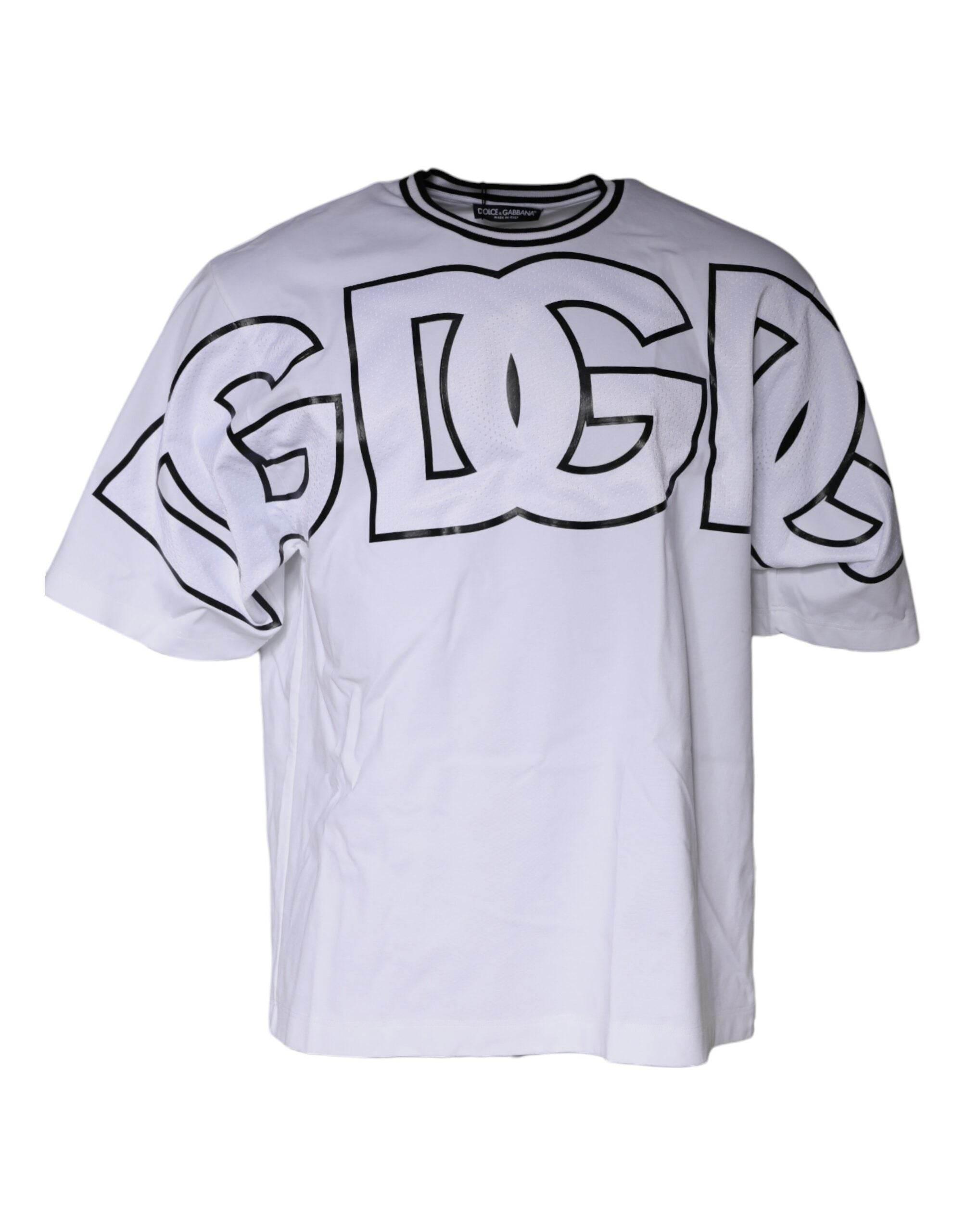 Dolce & Gabbana White Logo Print Crew Neck T-shirt - Hilstor