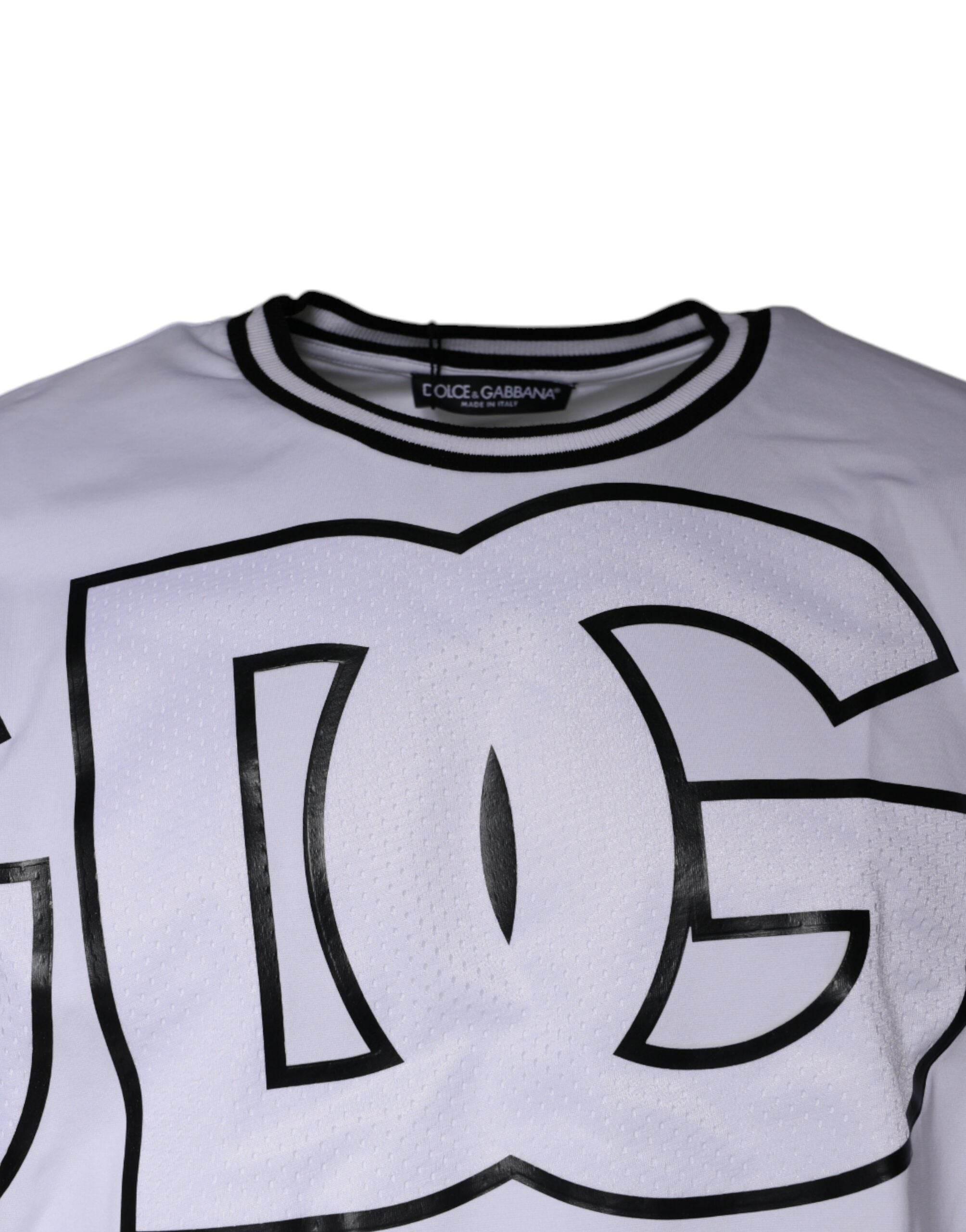 Dolce & Gabbana White Logo Print Crew Neck T-shirt - Hilstor
