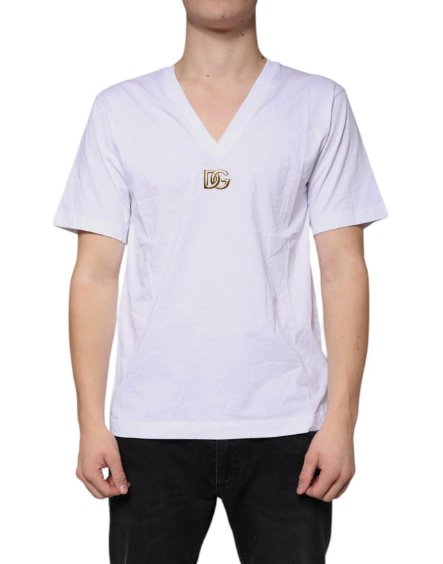Dolce & Gabbana White Logo Cotton Vneck Short Sleeve T-shirt - Hilstor