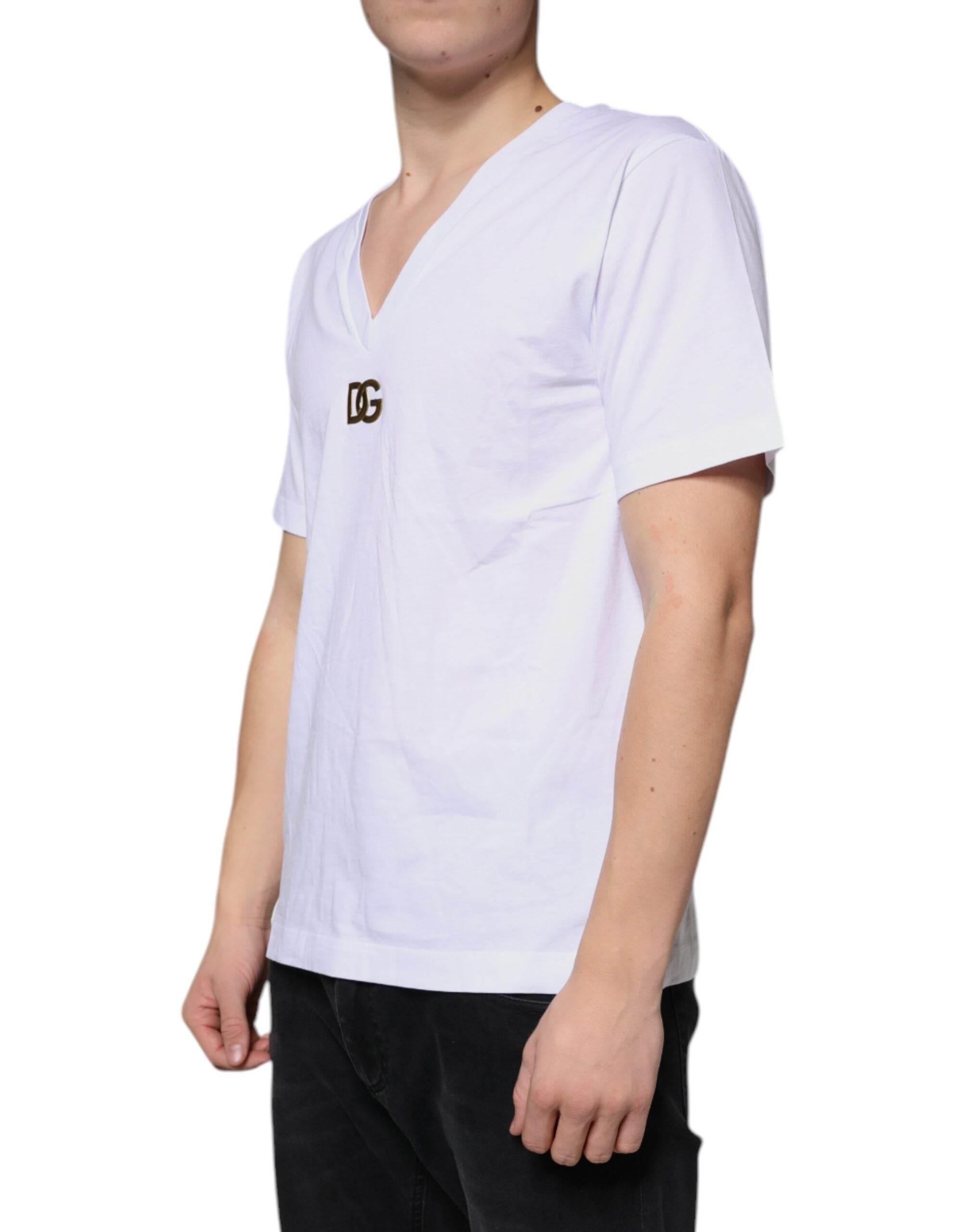 Dolce & Gabbana White Logo Cotton Vneck Short Sleeve T-shirt - Hilstor