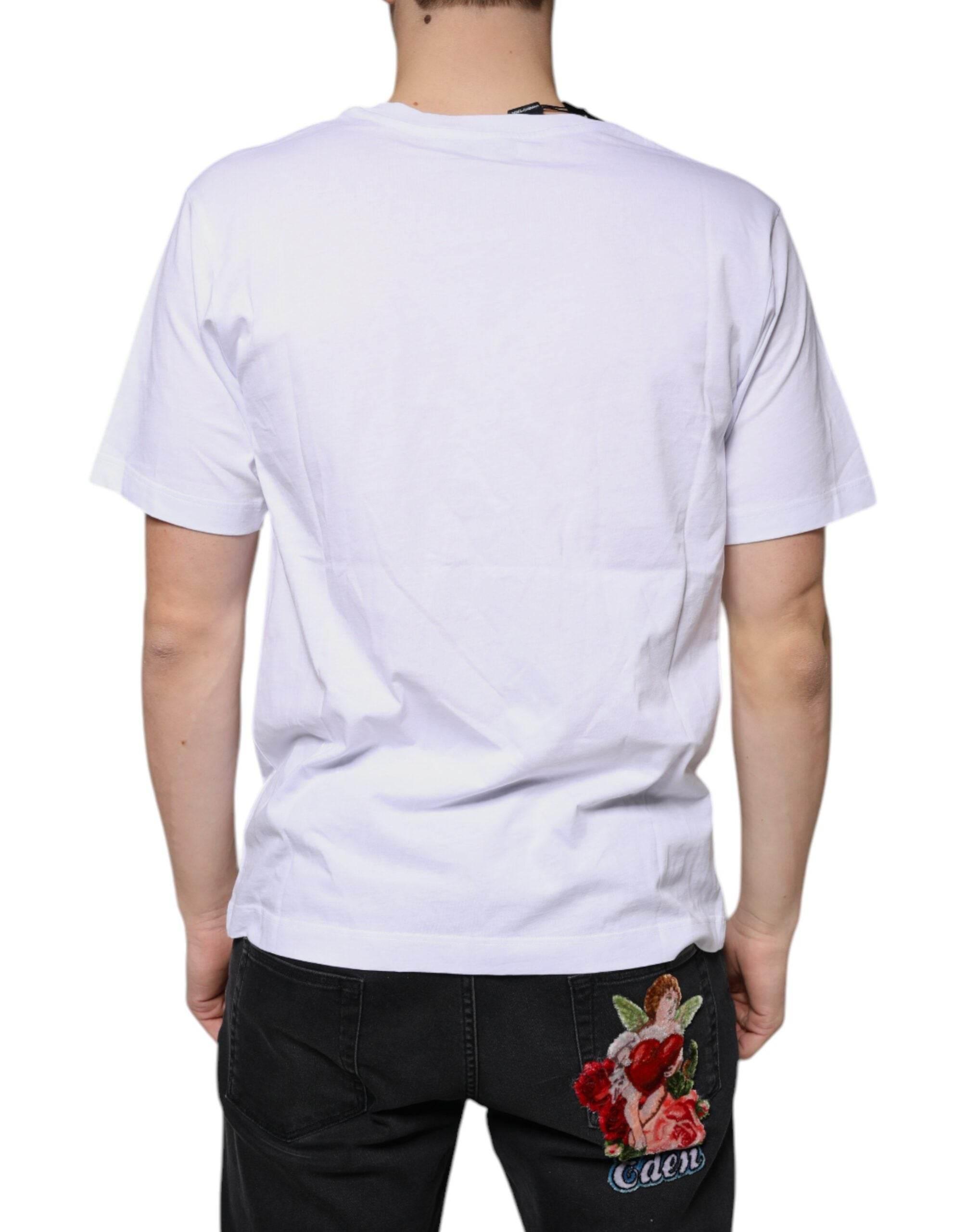 Dolce & Gabbana White Logo Cotton Vneck Short Sleeve T-shirt - Hilstor