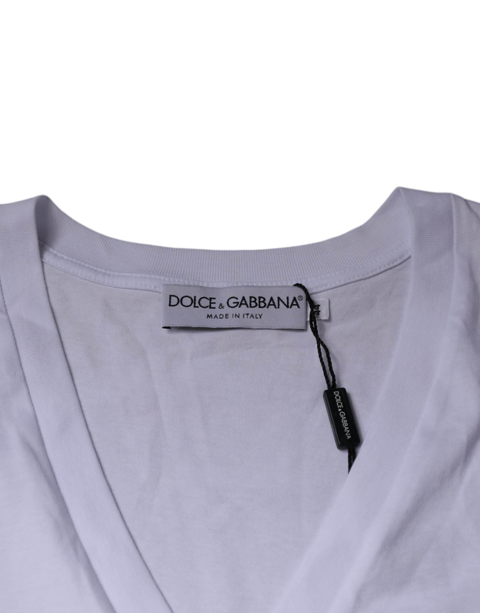 Dolce & Gabbana White Logo Cotton Vneck Short Sleeve T-shirt - Hilstor