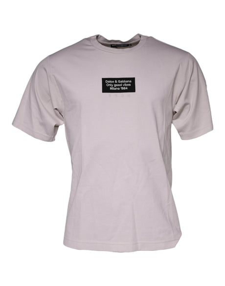 Dolce & Gabbana Beige Logo Cotton Blend Crew Neck T-shirt - Hilstor
