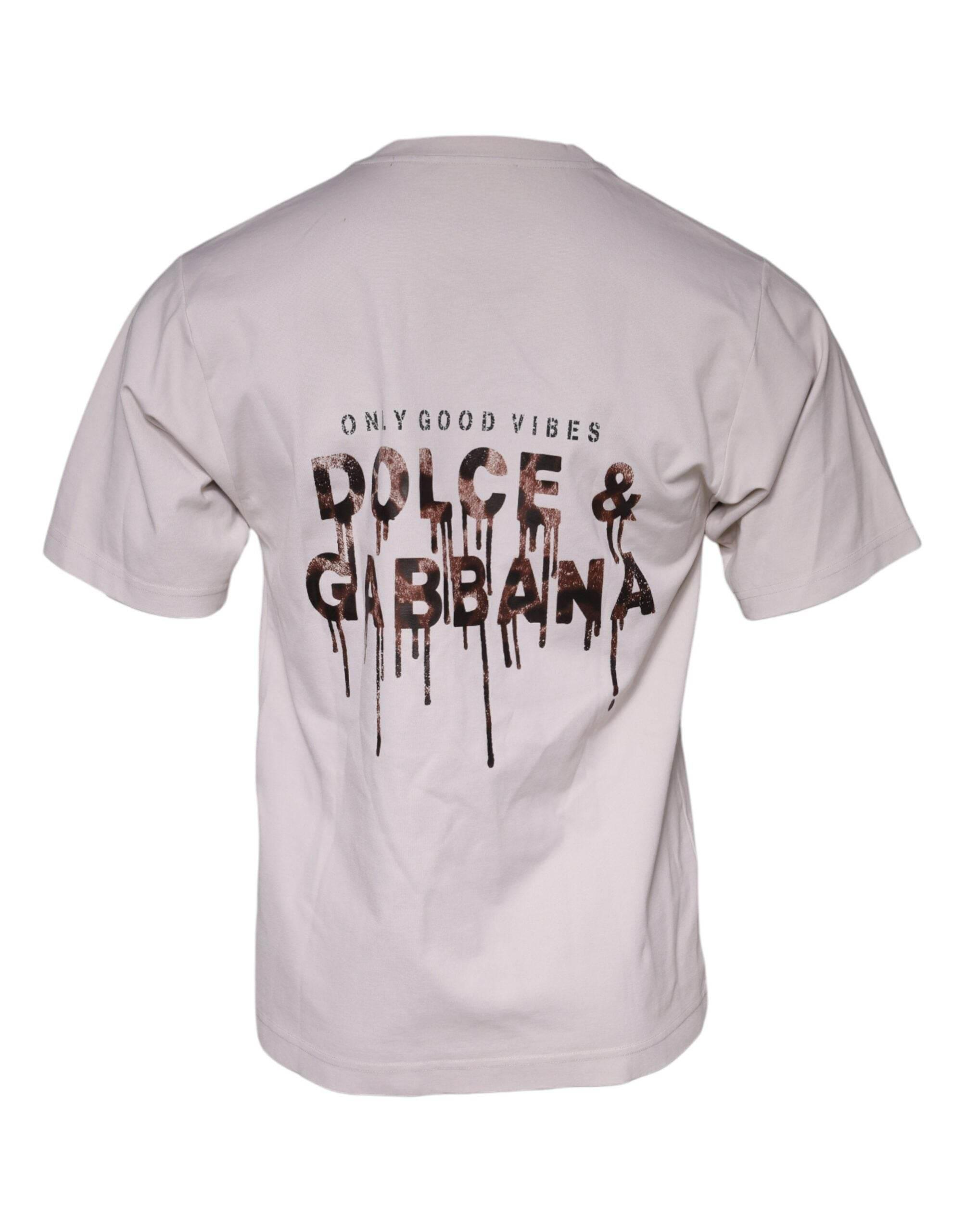 Dolce & Gabbana Beige Logo Cotton Blend Crew Neck T-shirt - Hilstor