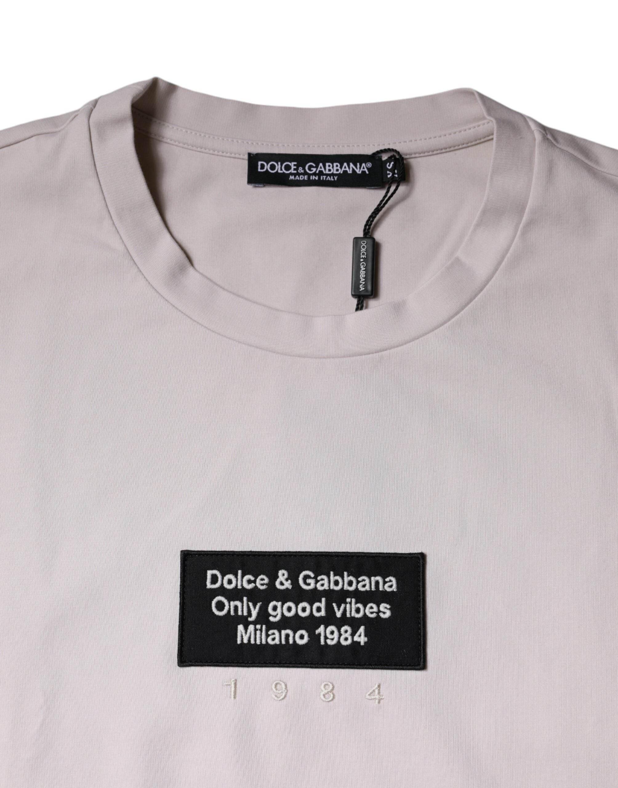 Dolce & Gabbana Beige Logo Cotton Blend Crew Neck T-shirt - Hilstor