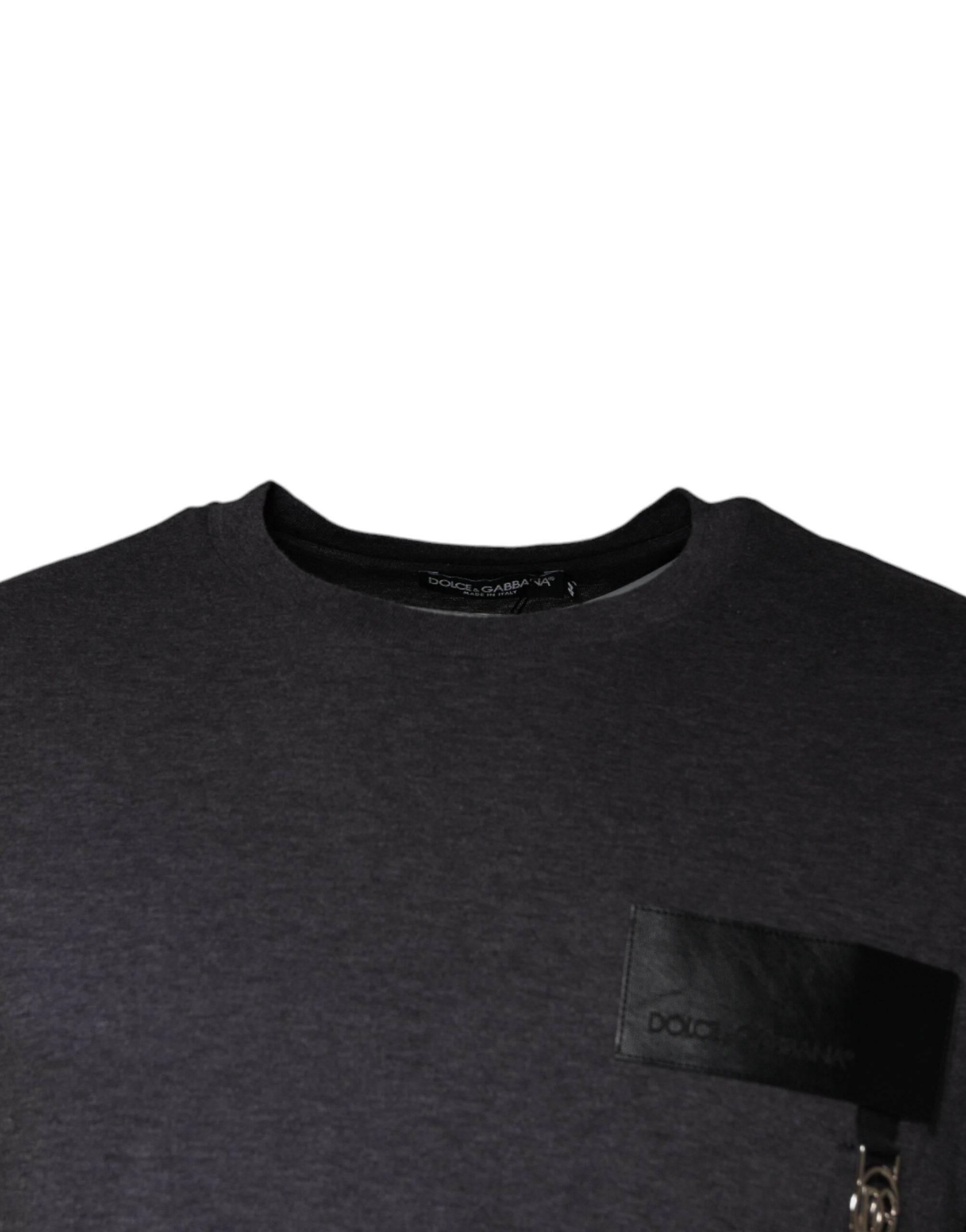 Dolce & Gabbana Gray Logo Patch Cotton Crew Neck T-shirt - Hilstor