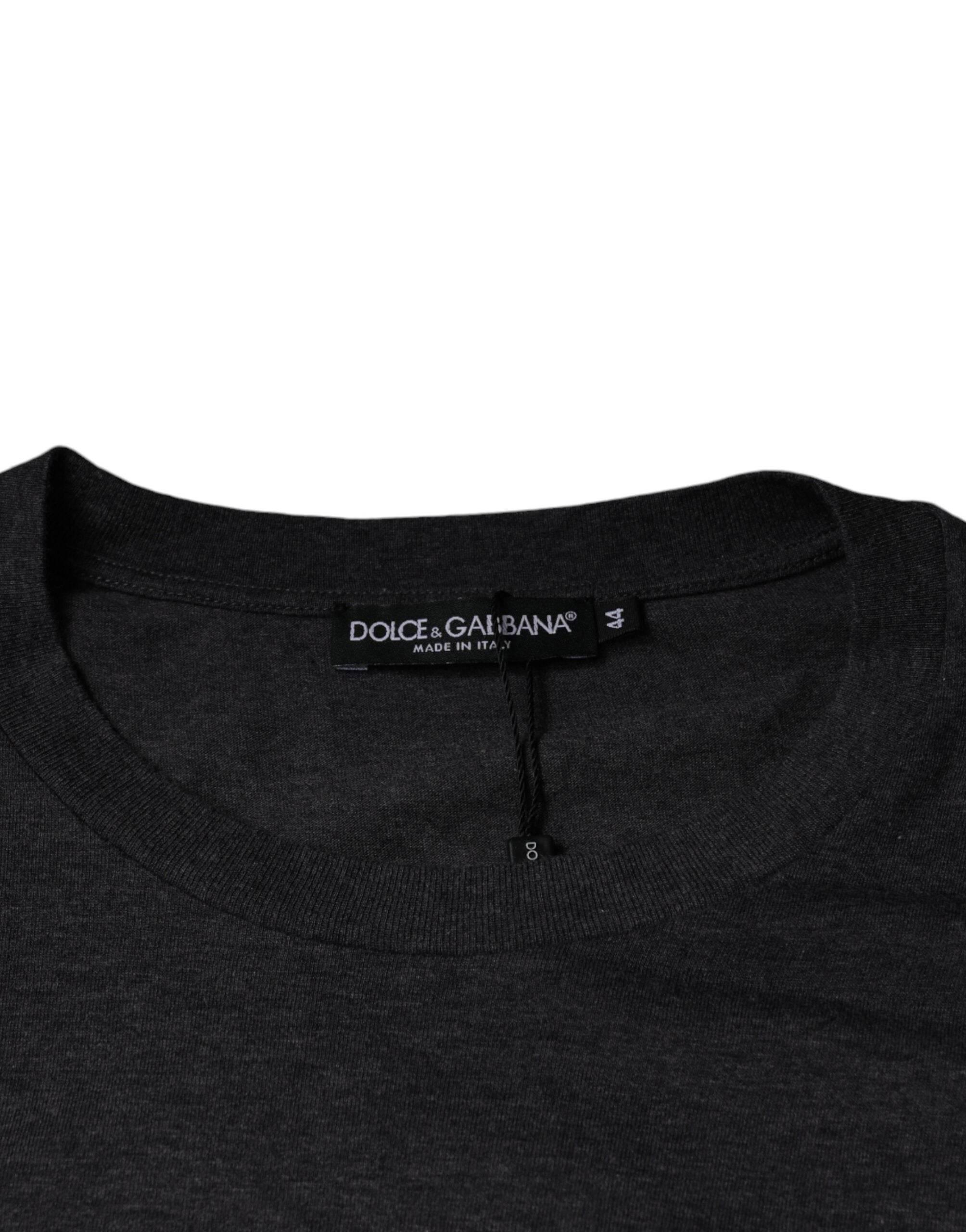 Dolce & Gabbana Gray Logo Patch Cotton Crew Neck T-shirt - Hilstor