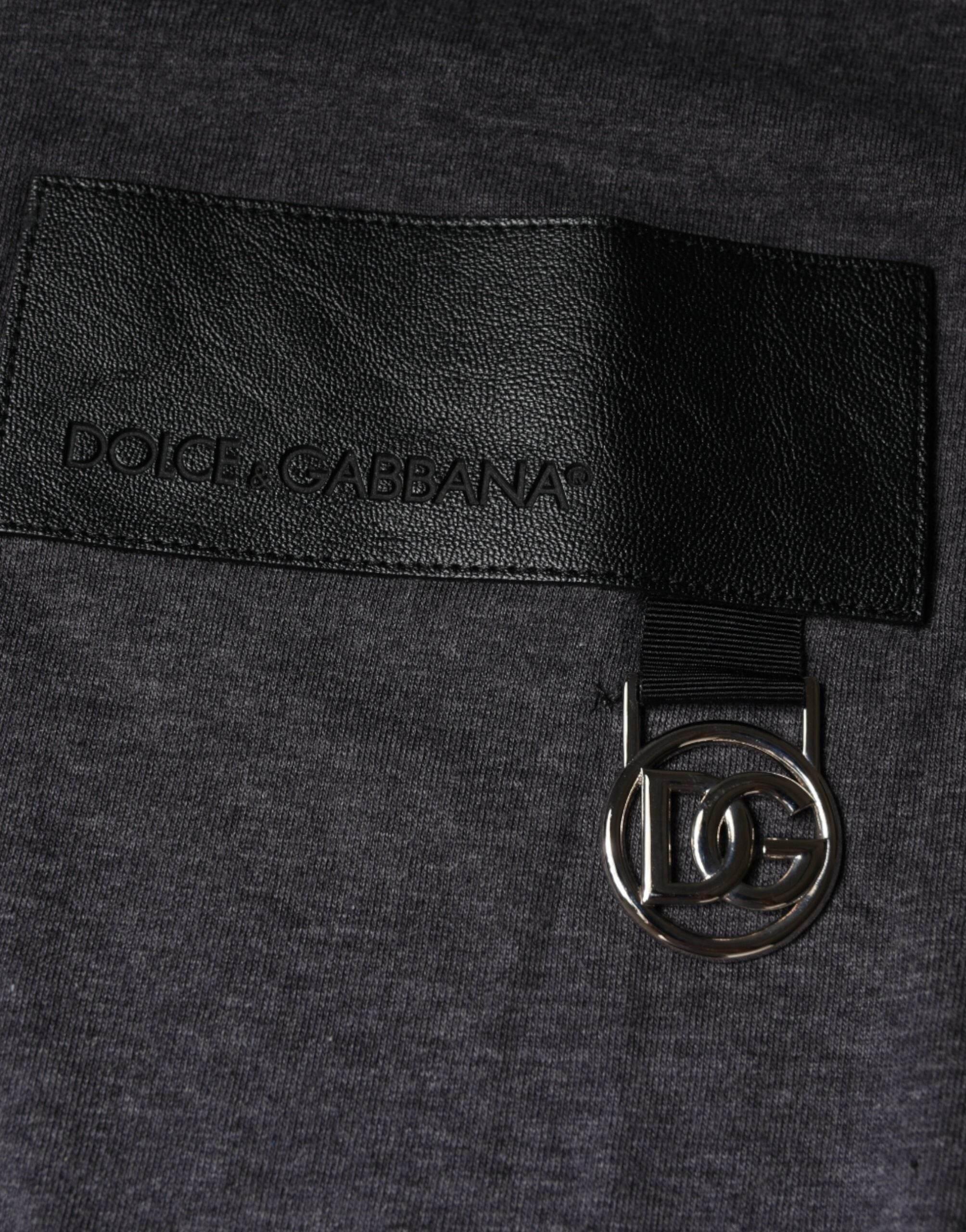 Dolce & Gabbana Gray Logo Patch Cotton Crew Neck T-shirt - Hilstor