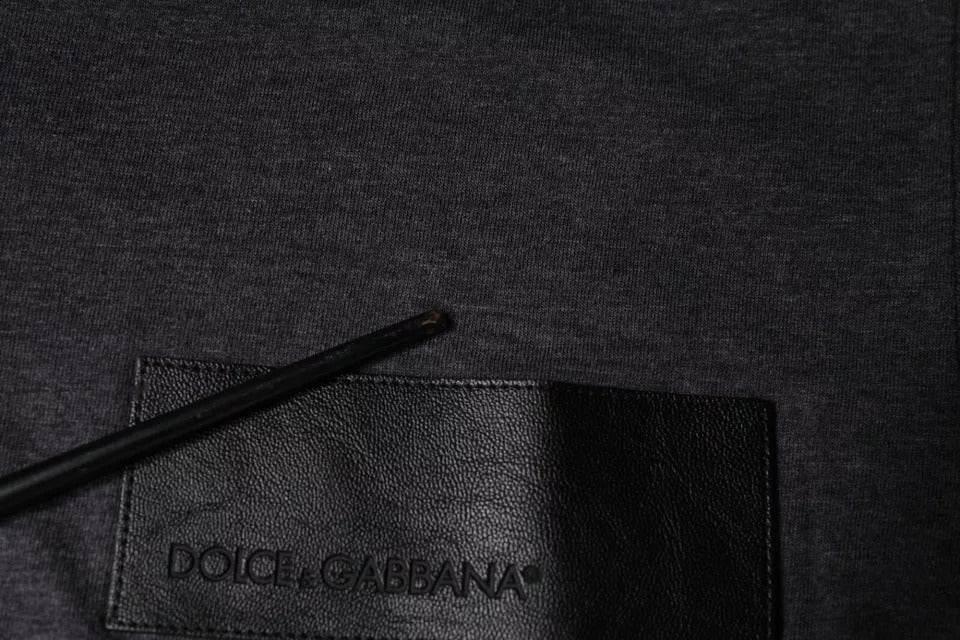 Dolce & Gabbana Gray Logo Patch Cotton Crew Neck T-shirt - Hilstor