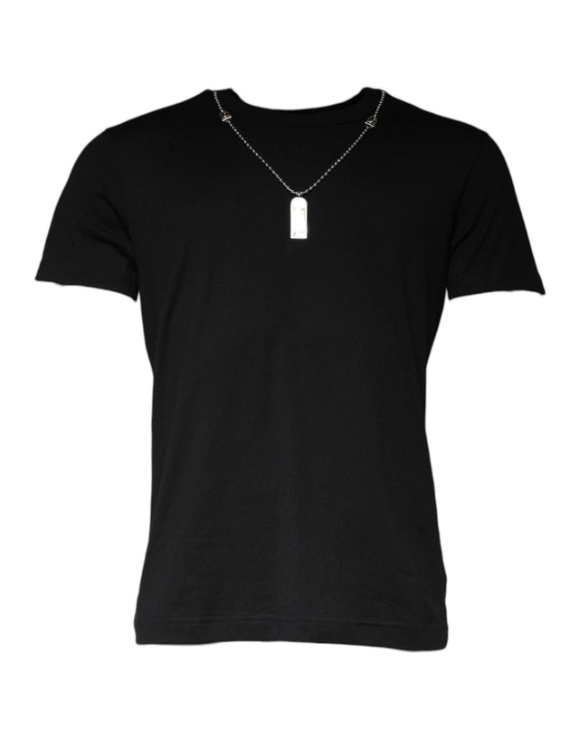 Dolce & Gabbana Black Cotton Necklace Embellished T-shirt - Hilstor