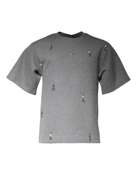 Dolce & Gabbana Gray Cotton Blend Embellished Tee T-shirt - Hilstor