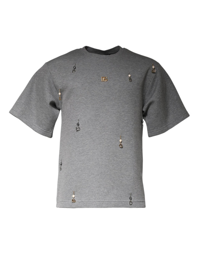 Dolce & Gabbana Gray Cotton Blend Embellished Tee T-shirt - Hilstor