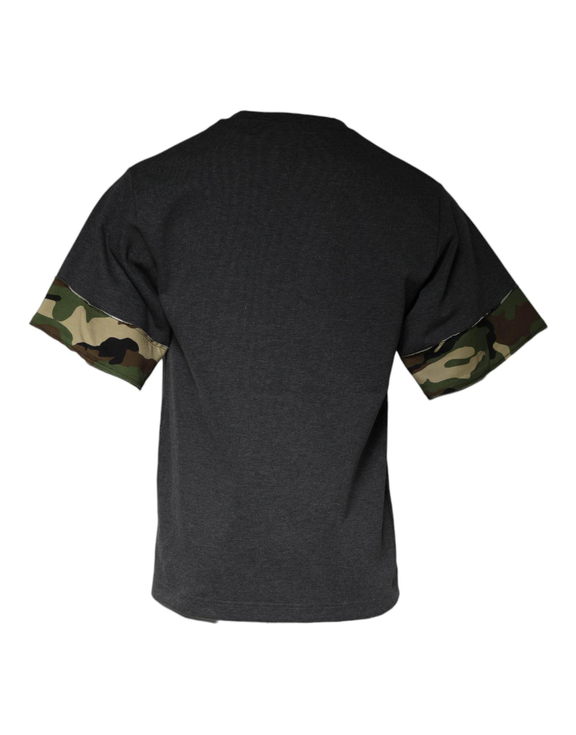 Dolce & Gabbana Dark Gray Camouflage Crew Neck T-shirt - Hilstor