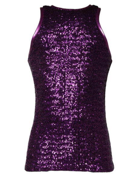 Dolce & Gabbana Purple Sequin Round Neck Sleeveless T-shirt - Hilstor