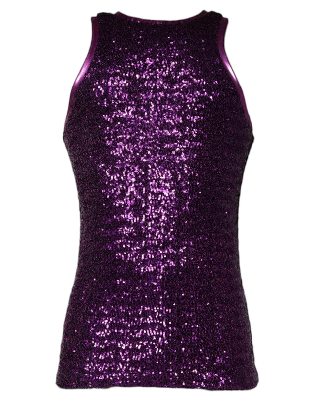 Dolce & Gabbana Purple Sequin Round Neck Sleeveless T-shirt - Hilstor