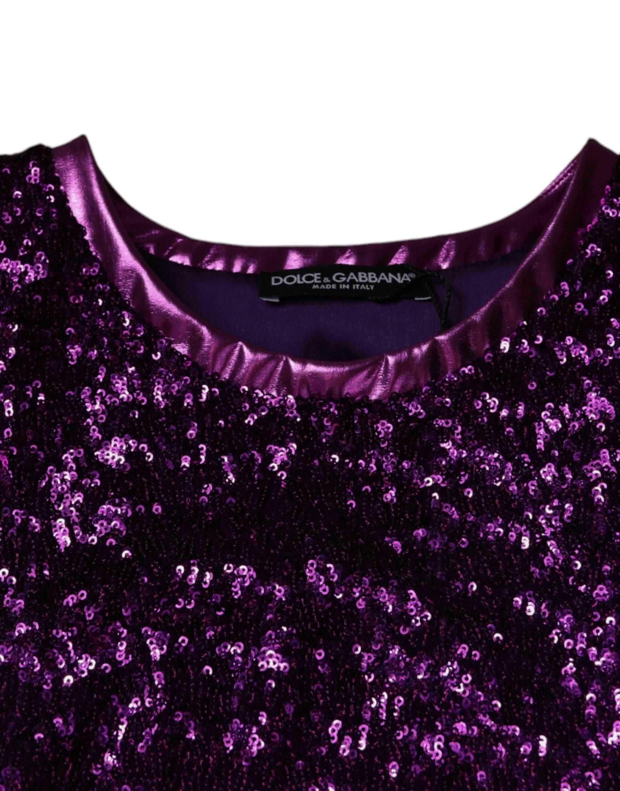 Dolce & Gabbana Purple Sequin Round Neck Sleeveless T-shirt - Hilstor