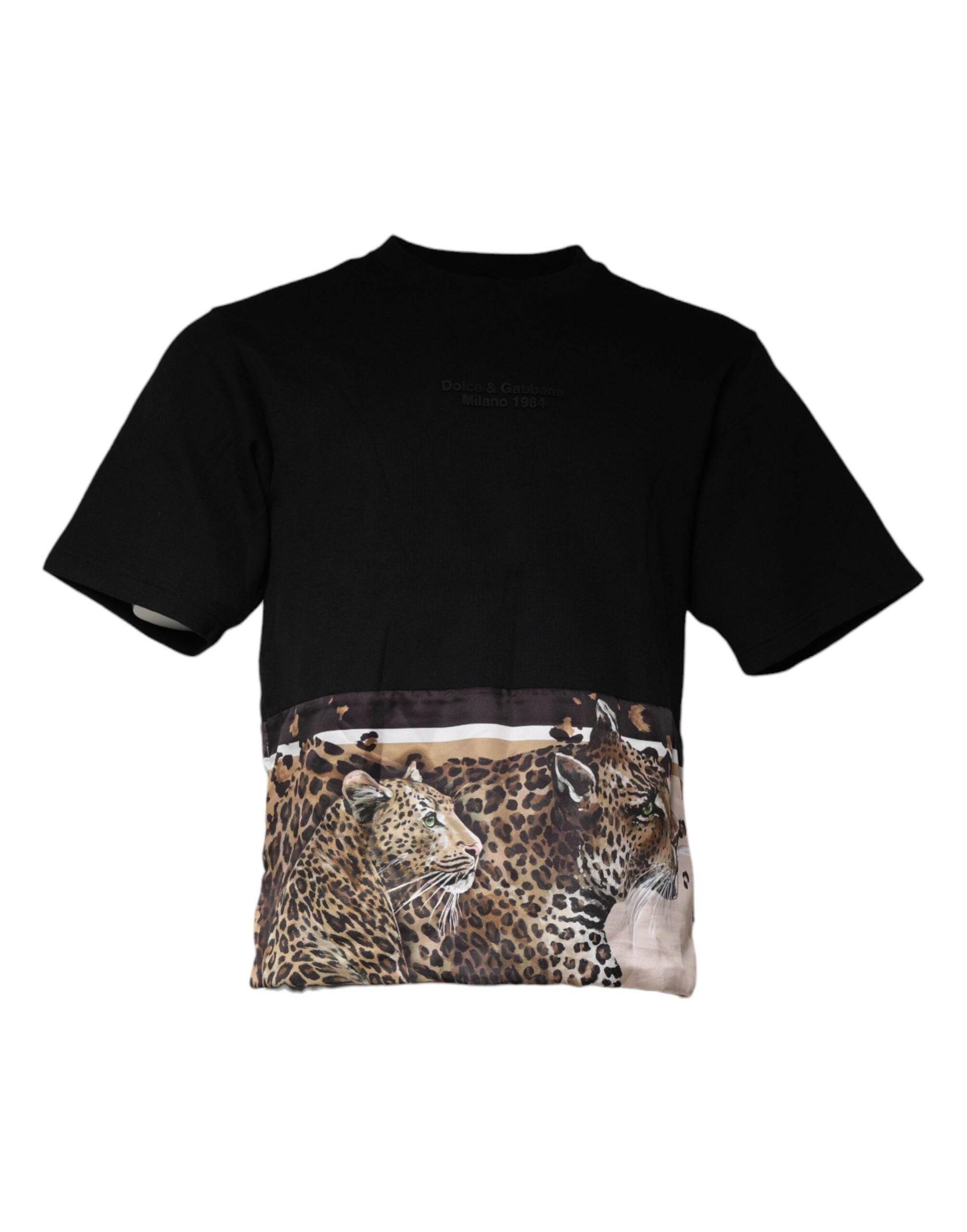 Dolce & Gabbana Black Leopard Cotton Short Sleeves T-shirt - Hilstor