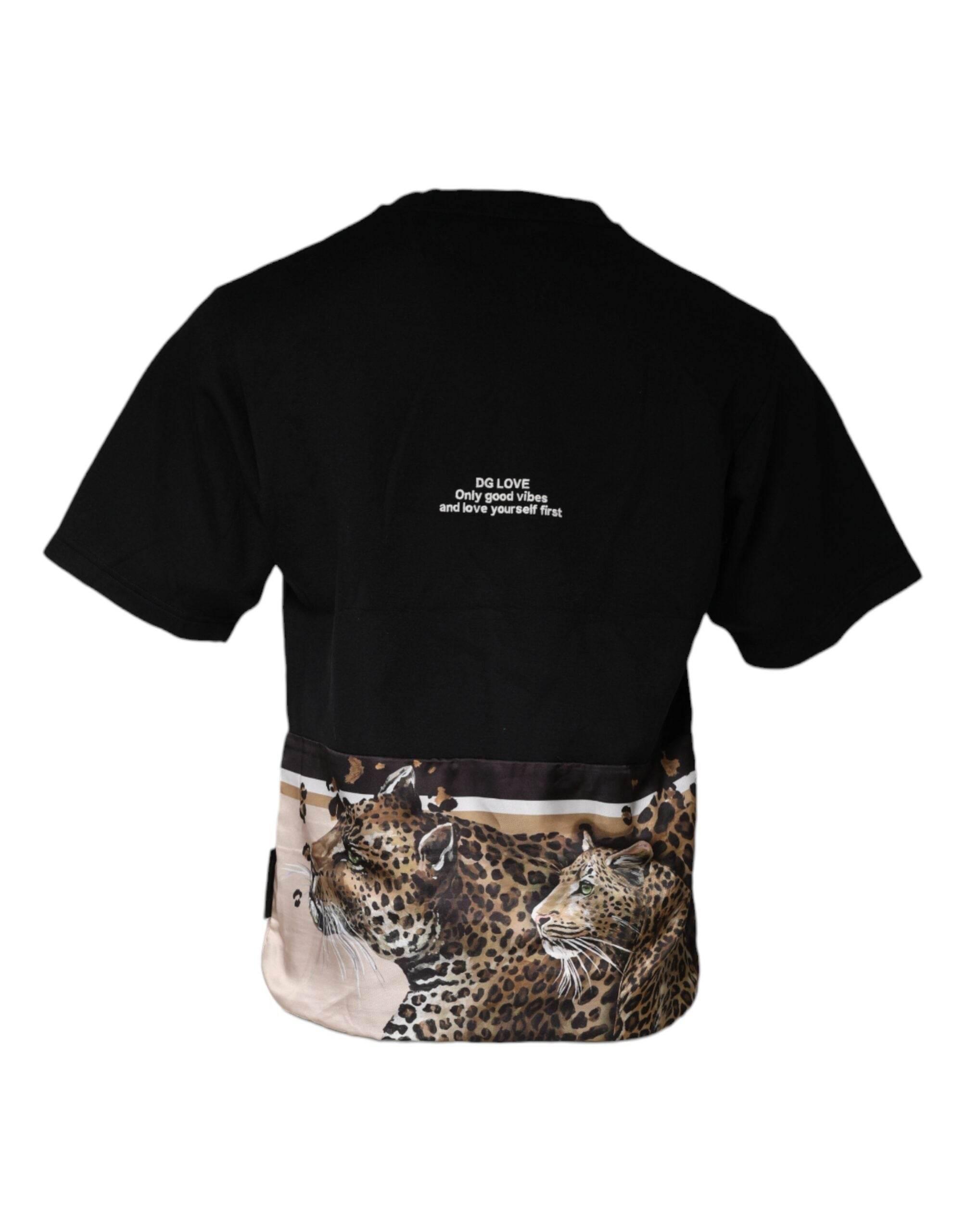 Dolce & Gabbana Black Leopard Cotton Short Sleeves T-shirt - Hilstor