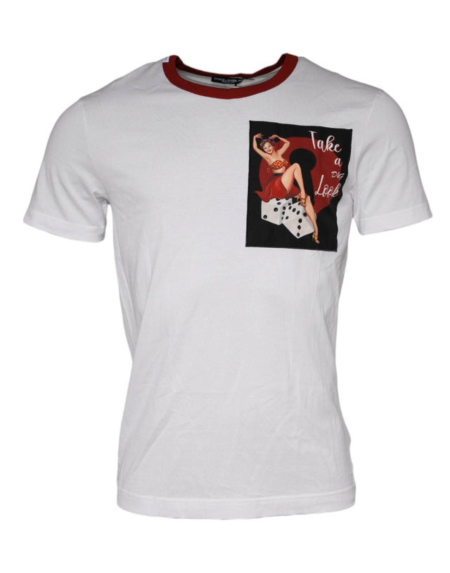 Dolce & Gabbana White Graphic Print Cotton Crew Neck T-shirt - Hilstor