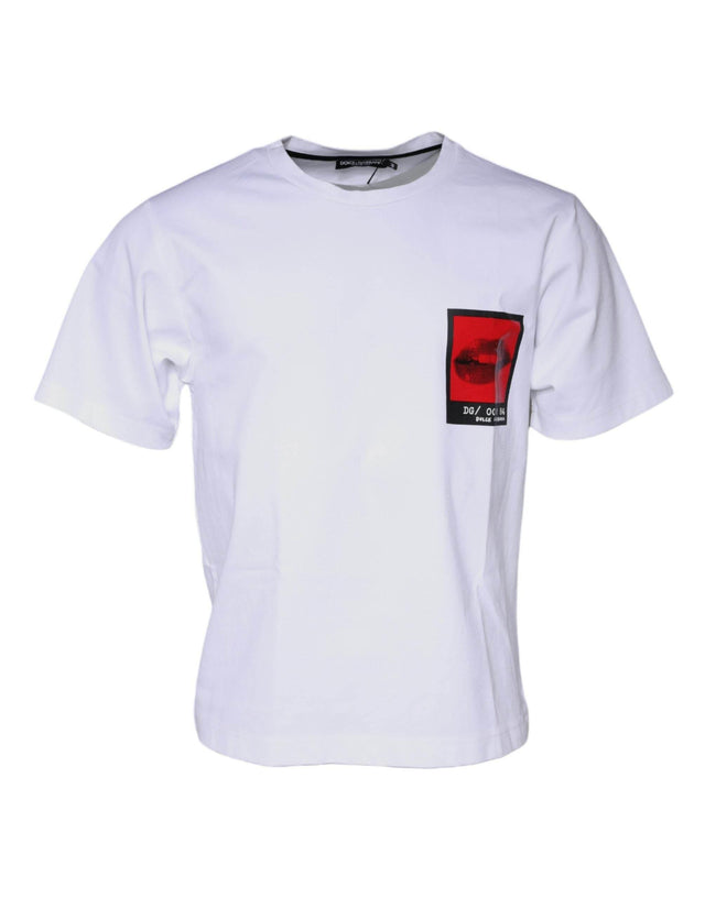 Dolce & Gabbana White Red Lips Print Cotton T-shirt - Hilstor